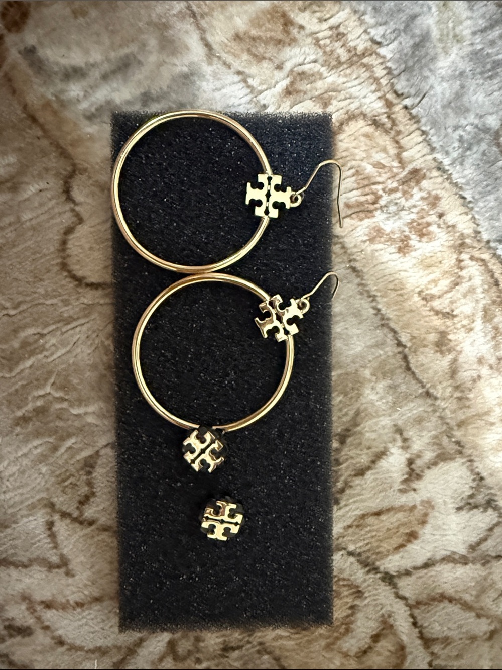 Tory Burch Gold Hoop Earrings with Logo Charms